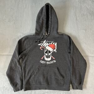 Stussy Gray Hoodie with Skull Graphic